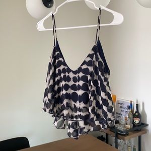 Blue & white/grey flowy crop top